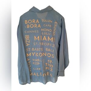 Elan Destination Vista Cotton Button Down Blouse Women’s Sheer Vacation Beach L